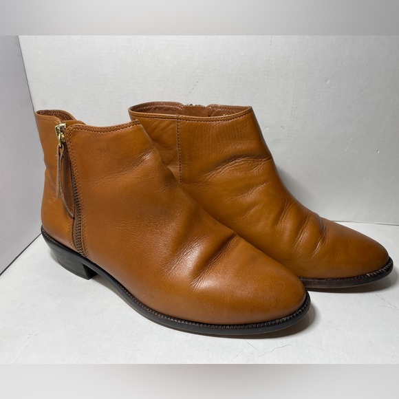 Preloved J Crew Frankie Leather Ankle Boots Side Zip Brown Size 7 1/2 E0537 - Picture 10 of 12